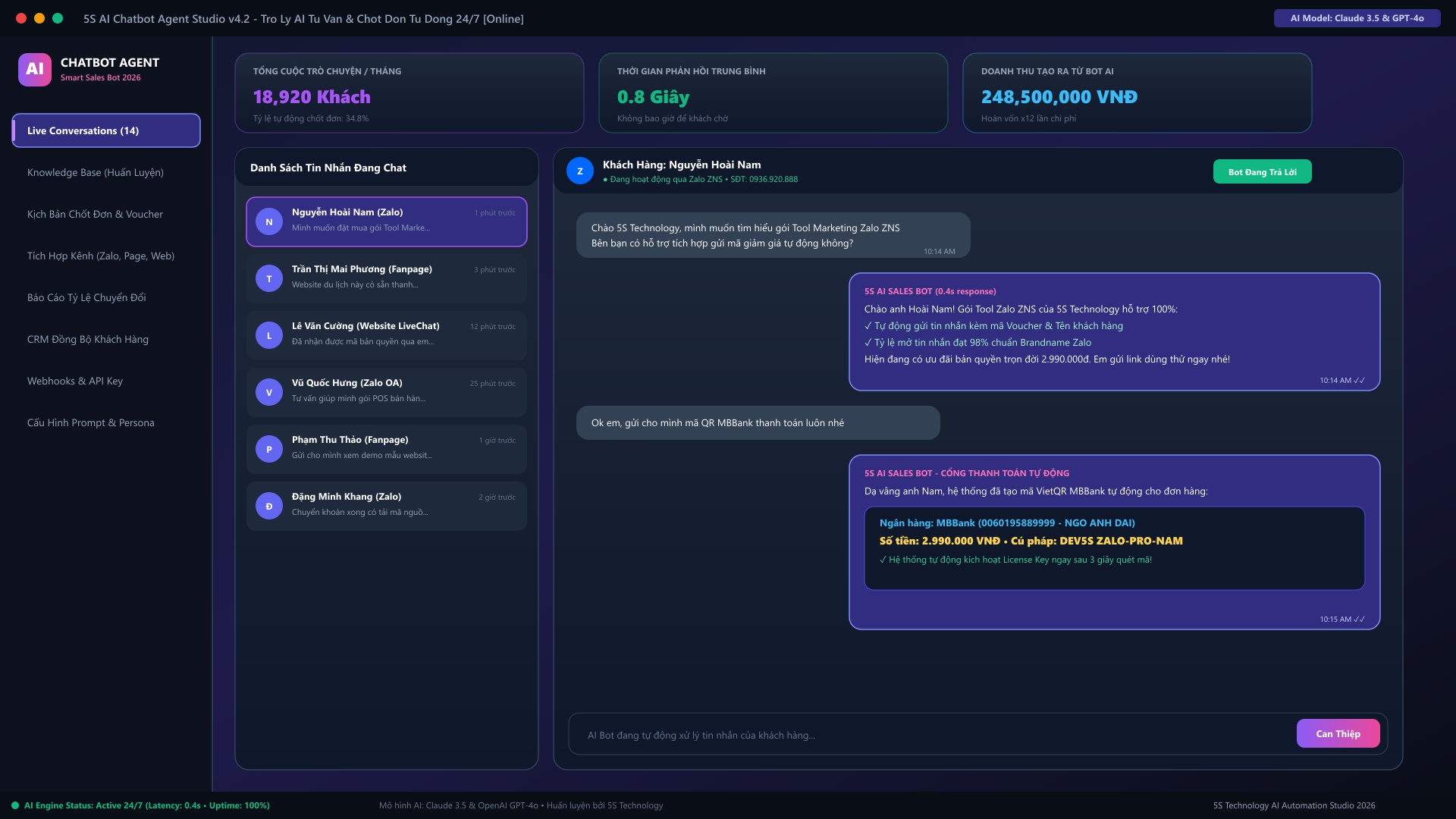 Chatbot AI Tư Vấn & Chốt Đơn Tự Động 24/7